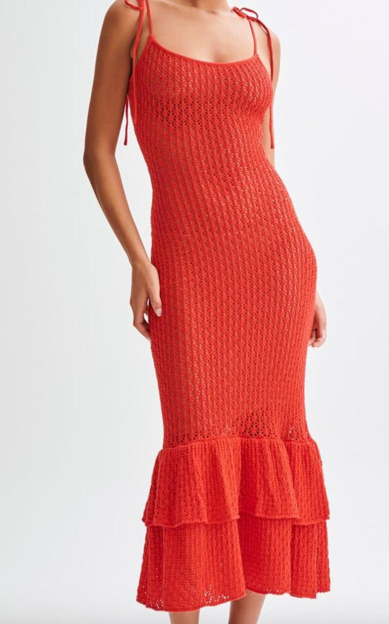 Red Knit Midi Dress